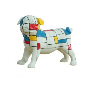 Statue chien carlin avec carreaux multicolores H18 cm - CARL SQUARE