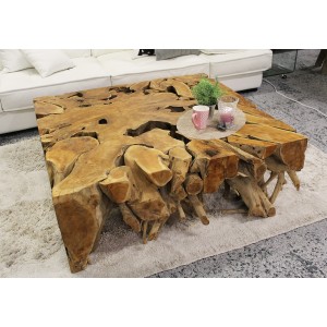 Table Basse Rectangulaire Racine En Teck Et Plateau En Verre 6737