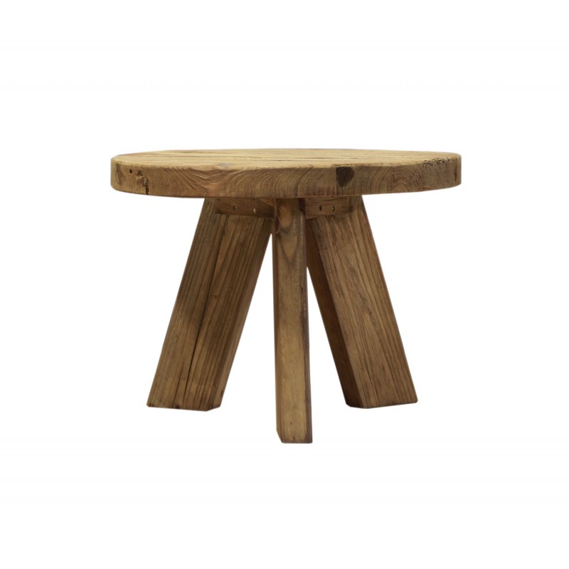 Table basse ronde 60 cm en pin recyclé - style esprit montagne rustique - Collection CHALET