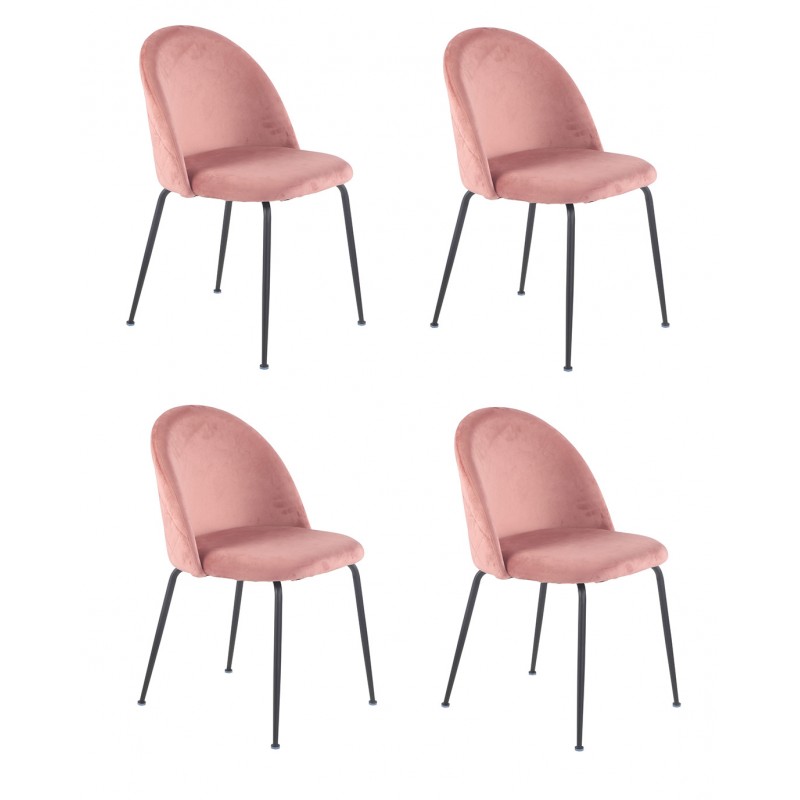 Lot 4 chaises roses en velours et pieds métal noir - FARA