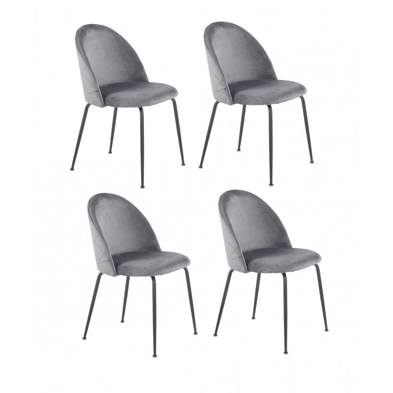 Lot 4 chaises gris en velours et pieds métal noir - FARA
