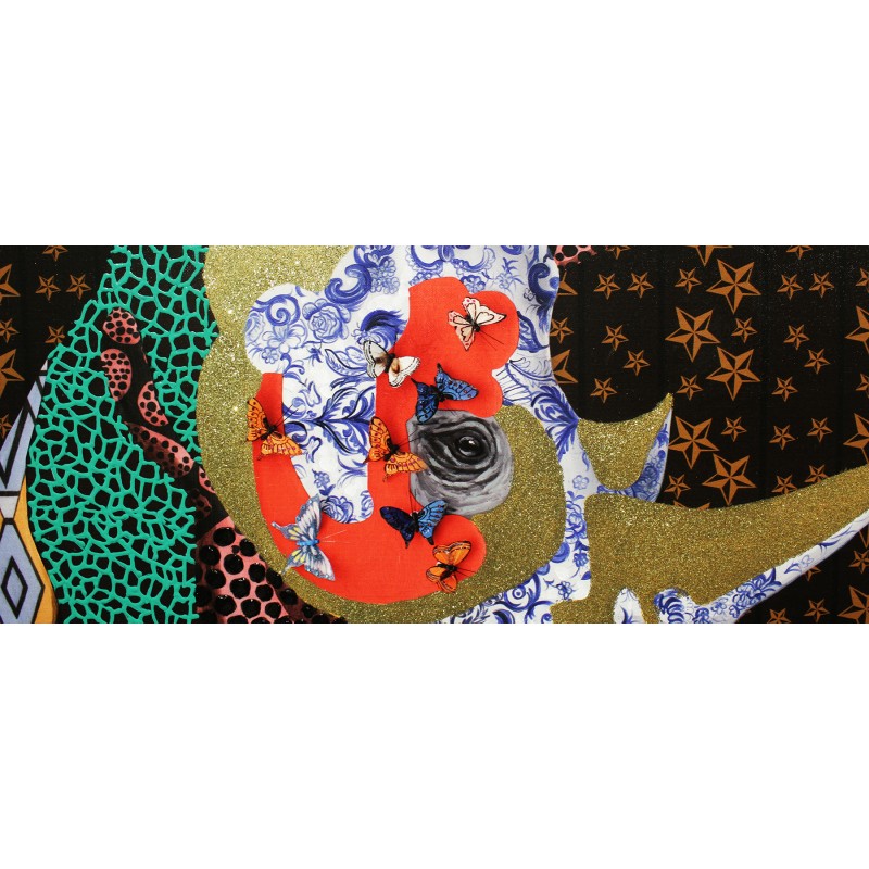 Peinture sur toile 100 cm cadre décoratif mural multicolore - REGARDPeinture rhinocéros funky patchwork 100 cm - RHINO REGARD
