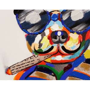 Tableau peinture Cochon à lunettes sur sa balançoire 50 x 50 cm - RIRI