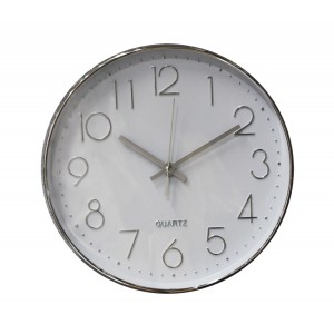 Horloge quartz ronde 30 cm blanche et argent avec cadran à aiguilles - décoration moderne - CLOCK