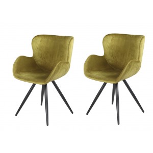 Lot de 2 Chaises velours vert et pieds métal noir - fauteuil design contemporain scandinave - LOTUS