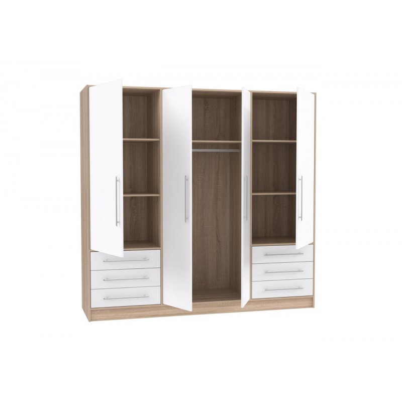 Armoire dressing blanc et aspect chêne clair 4 portes - FARO