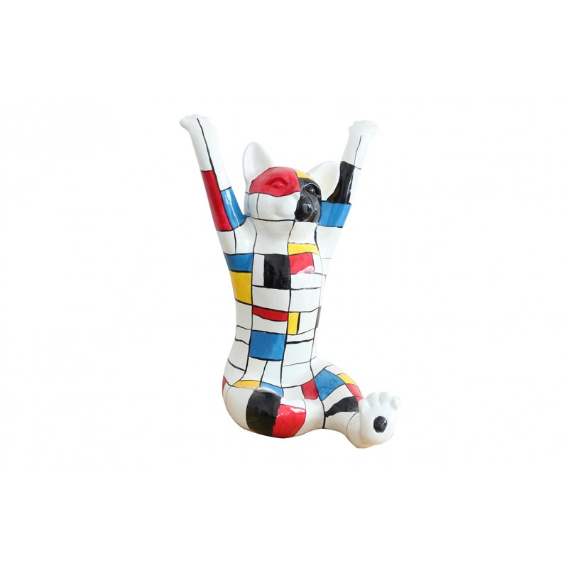 Statue Chat Pattes Levees Multicolore En Resine Pacha