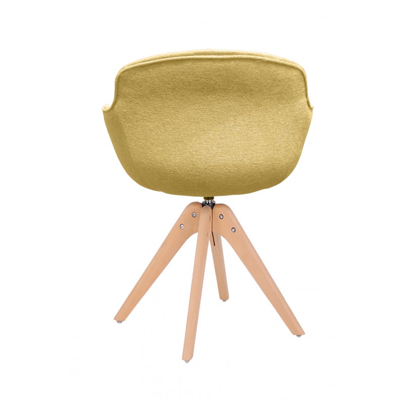 Lot de 2 chaises rotatives en tissu jaune chiné avec accoudoirs et pieds bois - TWIST