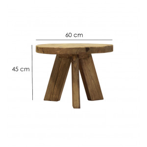 Table basse ronde 60 cm en pin recyclé - style esprit montagne rustique - Collection CHALET