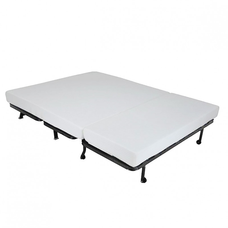 Banquette lit BZ 140x190 cm avec housse en tissu jaune matelas épaisseur 12 cm et 2 coussins déco - CYRIAC