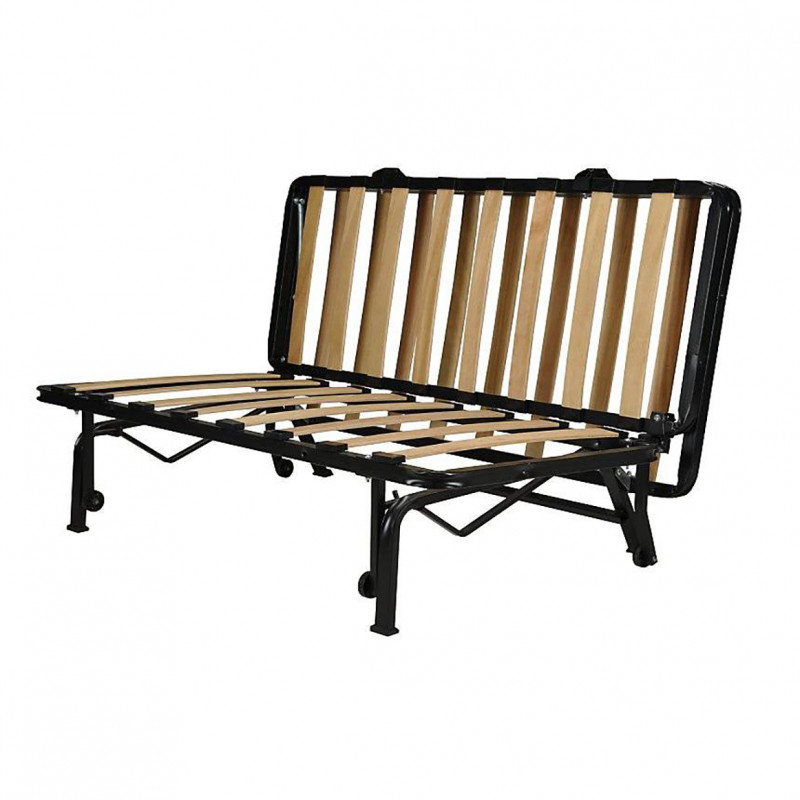 Banquette lit BZ 140x190 cm en tissu bleu et matelas 12 cm - CYRIAC