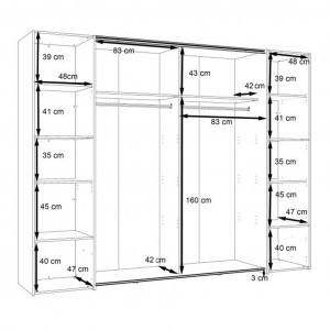 Armoire dressing avec portes coulissantes et battantes, panneaux de particules, finition noir et chêne - KAMILA