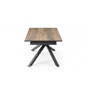 Table de repas extensible 160/240 cm en céramique Italienne effet bois vieilli et pied torsadé en métal noir - TEXAS 05