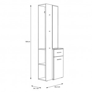 Meuble d'entrée en panneaux de particules décor blanc avec multiples rangement et miroir - NINA