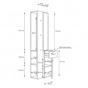 Meuble d'entrée en panneaux de particules décor blanc avec multiples rangement et miroir - NINA