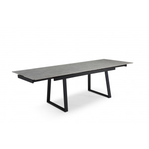 Table de repas extensible 160/240 cm en céramique gris marbré mat et pieds luge métal noir - ARIZONA 02