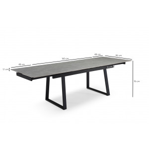 Table de repas extensible 160/240 cm en céramique gris marbré mat et pieds luge métal noir - ARIZONA 02