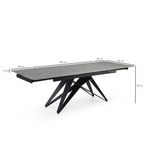 Table de repas extensible 160/240 cm en céramique gris marbré mat et pied géométrique luge métal noir - ARIZONA 03