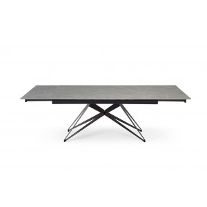Table de repas extensible 160/240 cm en céramique gris marbré mat et pied géométrique luge métal noir - ARIZONA 03