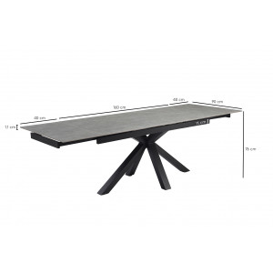 Table de repas extensible 160/240 cm en céramique gris marbré mat et pied épais croisé en métal noir - ARIZONA 04