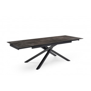 Table de repas extensible 160/240 cm céramique Espagnole gris vieilli mat et pied torsadé en métal noir - MAINE 05