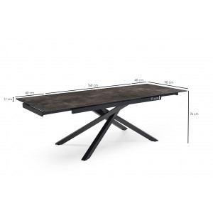 Table de repas extensible 160/240 cm céramique Espagnole gris vieilli mat et pied torsadé en métal noir - MAINE 05