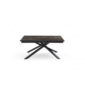 Table de repas extensible 160/240 cm céramique Espagnole gris vieilli mat et pied torsadé en métal noir - MAINE 05