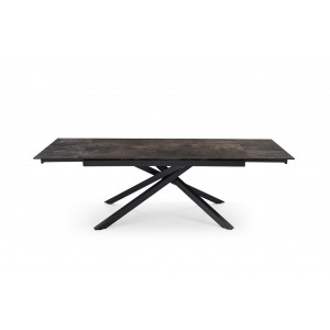 Table de repas extensible 160/240 cm céramique Espagnole gris vieilli mat et pied torsadé en métal noir - MAINE 05