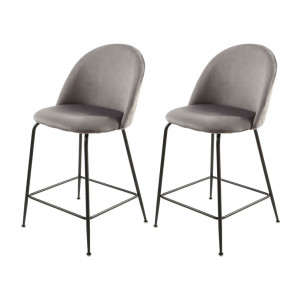 Lot de 2 chaises de bar en velours gris foncé piètement métal - FARA