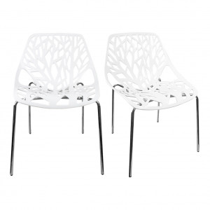 Lot 2 chaises blanches empilables avec piètement métal chromé - NOVA