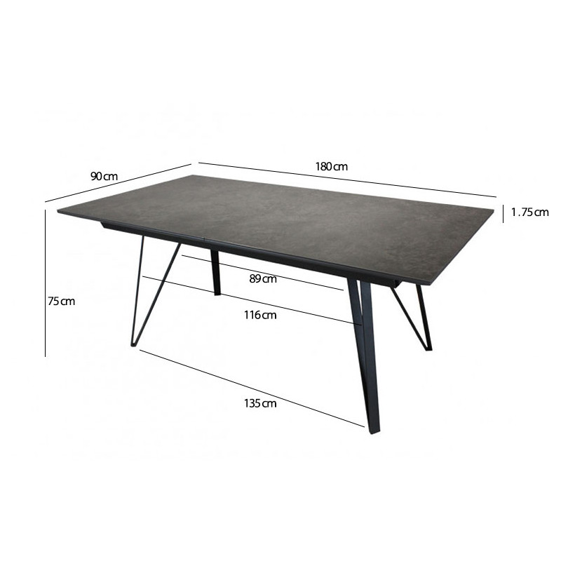 Table 180/230 cm extensible gris anthracite en céramique - ONYX