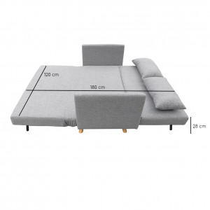 Banquette convertible 2 places tissu gris clair chiné pieds bois scandinave- JUDY