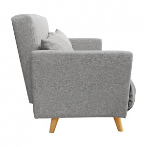 Banquette convertible 2 places tissu gris clair chiné pieds bois scandinave- JUDY