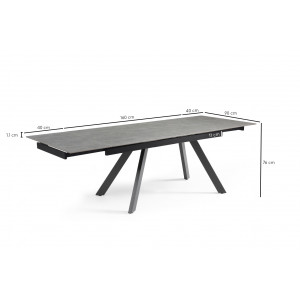 Table extensible 160/240 cm en céramique gris marbré mat et 4 pieds inclinés métal noir - ARIZONA 08