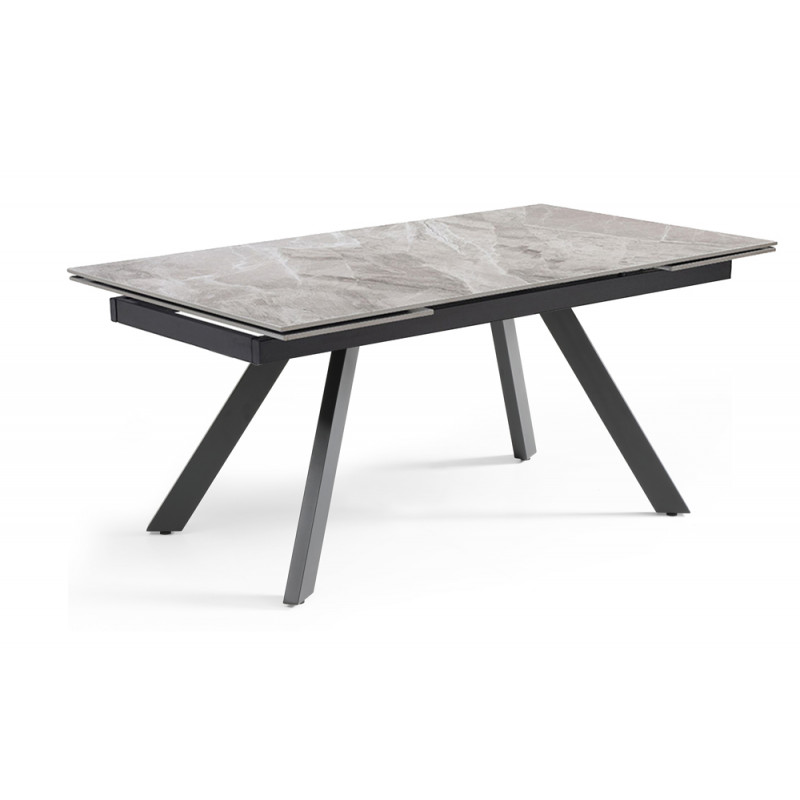 Table extensible 160/240 cm en céramique gris marbré brillant et 4 pieds inclinés métal noir - DAKOTA 08