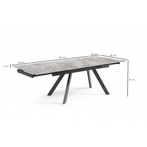 Table extensible 160/240 cm en céramique gris marbré brillant et 4 pieds inclinés métal noir - DAKOTA 08