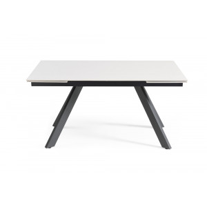 Table extensible 160/240 cm en céramique blanc mat et 4 pieds inclinés métal noir - OREGON 08