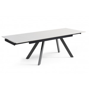 Table extensible 160/240 cm en céramique blanc mat et 4 pieds inclinés métal noir - OREGON 08