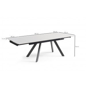 Table extensible 160/240 cm en céramique blanc mat et 4 pieds inclinés métal noir - OREGON 08