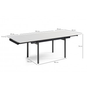 Table extensible 160/240 cm en céramique blanc mat et 4 pieds droits métal noir - OREGON 09