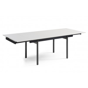 Table extensible 160/240 cm en céramique blanc mat et 4 pieds droits métal noir - OREGON 09