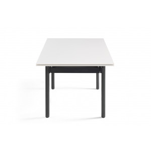 Table extensible 160/240 cm en céramique blanc mat et 4 pieds droits métal noir - OREGON 09