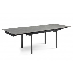 Table extensible 160/240 cm en céramique gris marbré mat et 4 pieds droits métal noir - ARIZONA 09