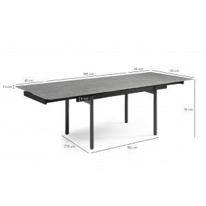 Table extensible 160/240 cm en céramique gris marbré mat et 4 pieds droits métal noir - ARIZONA 09