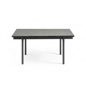 Table extensible 160/240 cm en céramique gris marbré mat et 4 pieds droits métal noir - ARIZONA 09