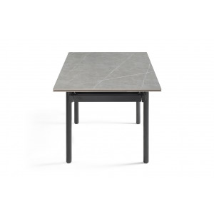 Table extensible 160/240 cm en céramique gris marbré mat et 4 pieds droits métal noir - ARIZONA 09