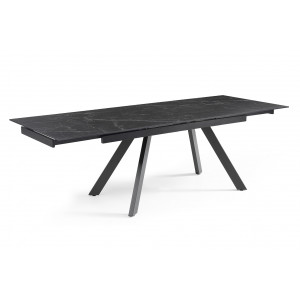 Table extensible 160/240 cm en céramique noir marbré mat et 4 pieds inclinés métal noir - INDIANA 08