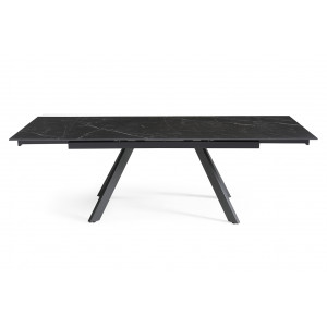 Table extensible 160/240 cm en céramique noir marbré mat et 4 pieds inclinés métal noir - INDIANA 08