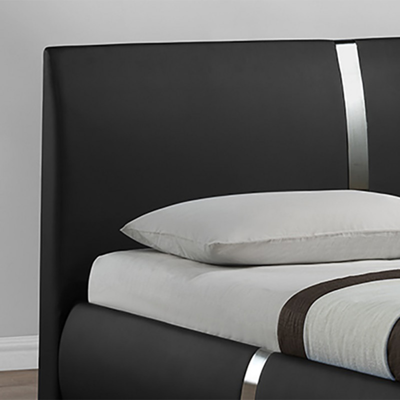 Pack lit double en simili noir + matelas 160 x 200 cm - EDEN