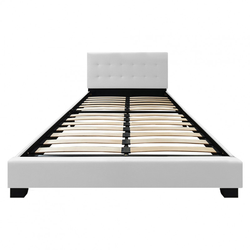 Pack lit double en simili blanc + matelas 160 x 200 cm - PANDORA